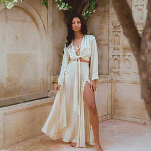 Cream Venus Ahimsa Silk Skirt • Natural Bohemian Maxi Adjustable Skirt  • Organic Summer Wedding Skirt • Raw Minimalist Wrap Elegant Skirt