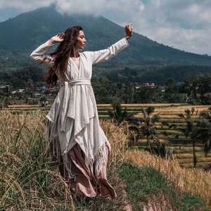 Off White Boho Cardigan • Boho Loose Fit Duster Trench  • Hand Embroidered Kimono • Boho Cotton Robe • Asymmetric Bohemian Light Coat Women