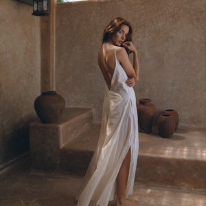 White Women • Goddess Dress • Boho Dresses for Women • Bohemian Maxi Bridesmaid Dress • Open Back Dress • Organic Light Cotton Summer Dress