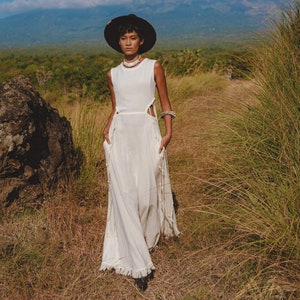 Selkie Dress • Bohemian Wedding Beach Dress • Off White Open Sides Organic Summer Dress • Casual Dress with Sea Shells • Tulum Clothing