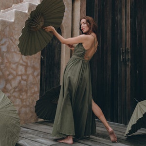 Sage Boho Dress • Green Dresses for Women • Goddess Dress • Prom Bohemian Dress • Bridesmaid Dress Olive Sage Green • Wedding Guest Dress