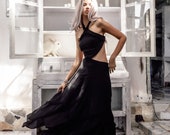 Black Cotton Boho Dress Organic Sleeveless Cocktail Dress Simple Bohemian Wedding Dress Gypsy Goddess Maxi Dress Party Maxi Elf Dress