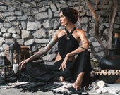 Black Wedding Boho Dress Organic Sleeveless Cocktail Dress Casual Open Back Sides Dress Gypsy Goddess Dress Black Long Maxi Dress