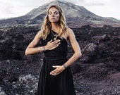Greek Black Wedding Dress Greek Goddess Dress One Shoulder Maxi Dress Braided Organic Black Toga Dress Grecian Dress Boho Dress
