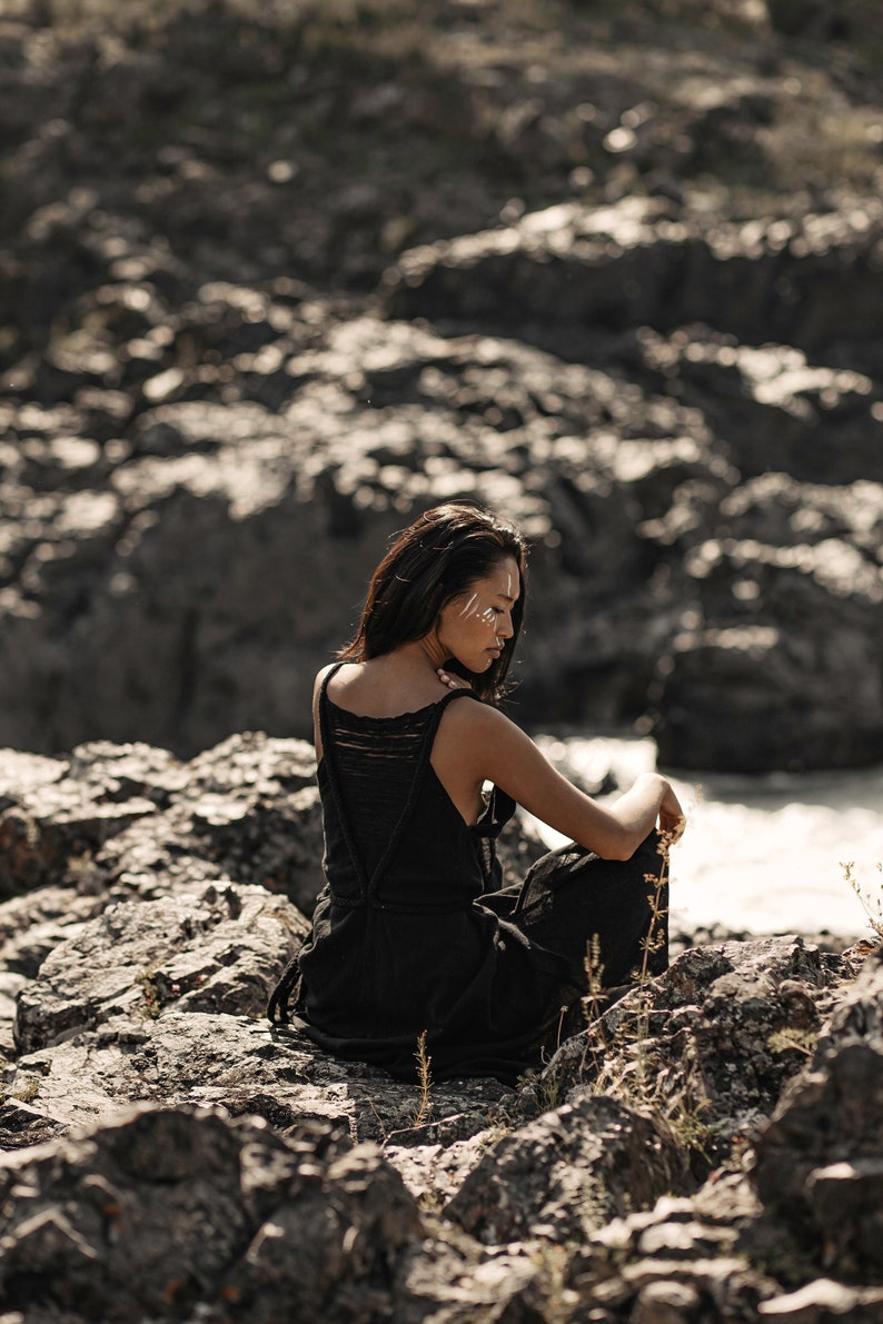 Show off your stunning natural elements in this beautiful black organic bohemian dress with back laces.