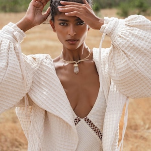 Handwoven Cotton Hooded Jacket, Natural Boho Bali Ritual Coat, Botanical Dyed Slow Fashion