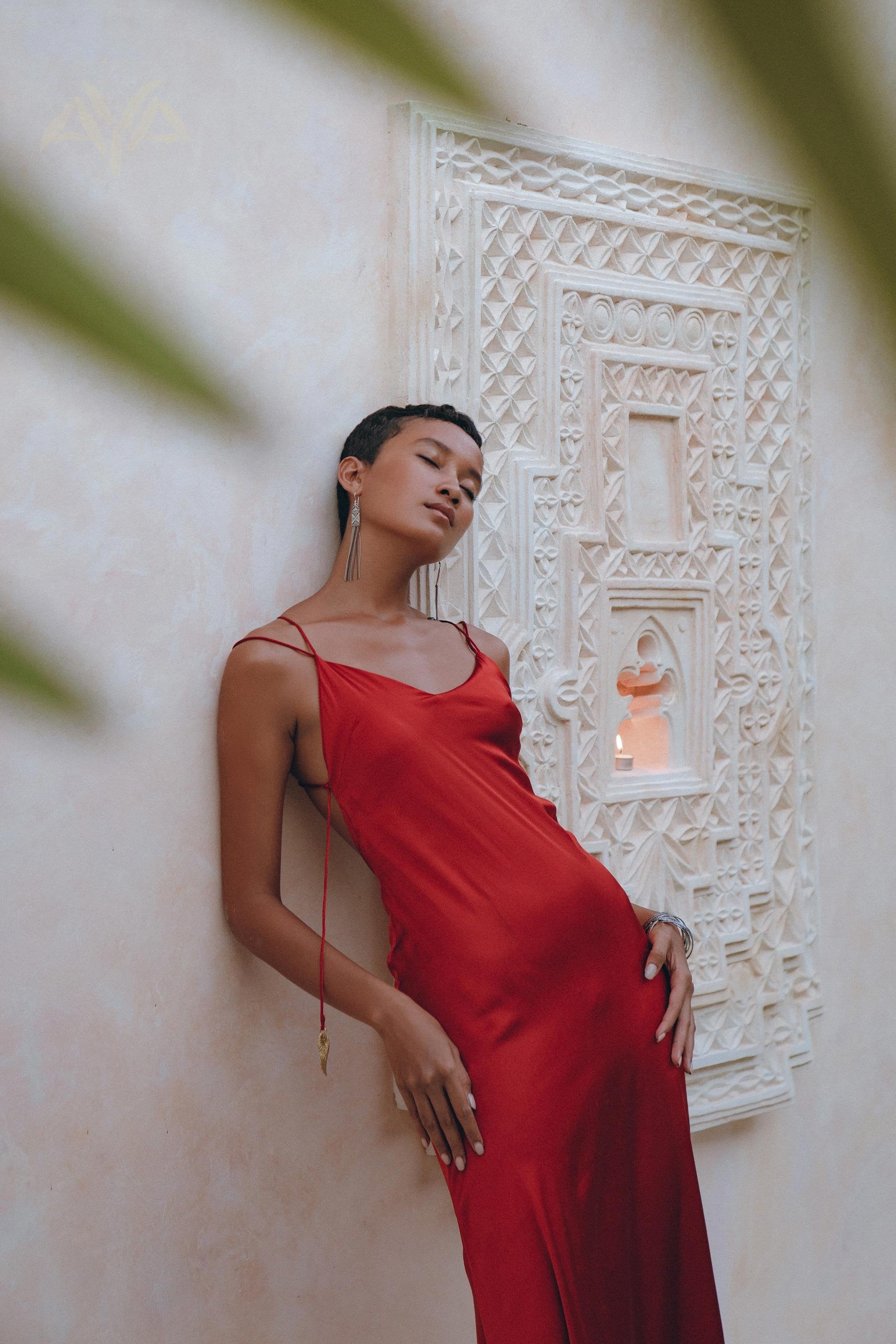 Red silk hotsell long dress