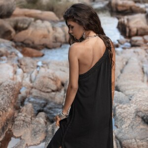 Organic Bohemian Noir Chic – Black Aurora Greek Goddess Dress