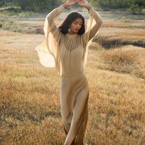 Gold Silk Maxi Dress • Deep V-Neck Long Dress • Backless Bridesmaid & Evening Gown image 9