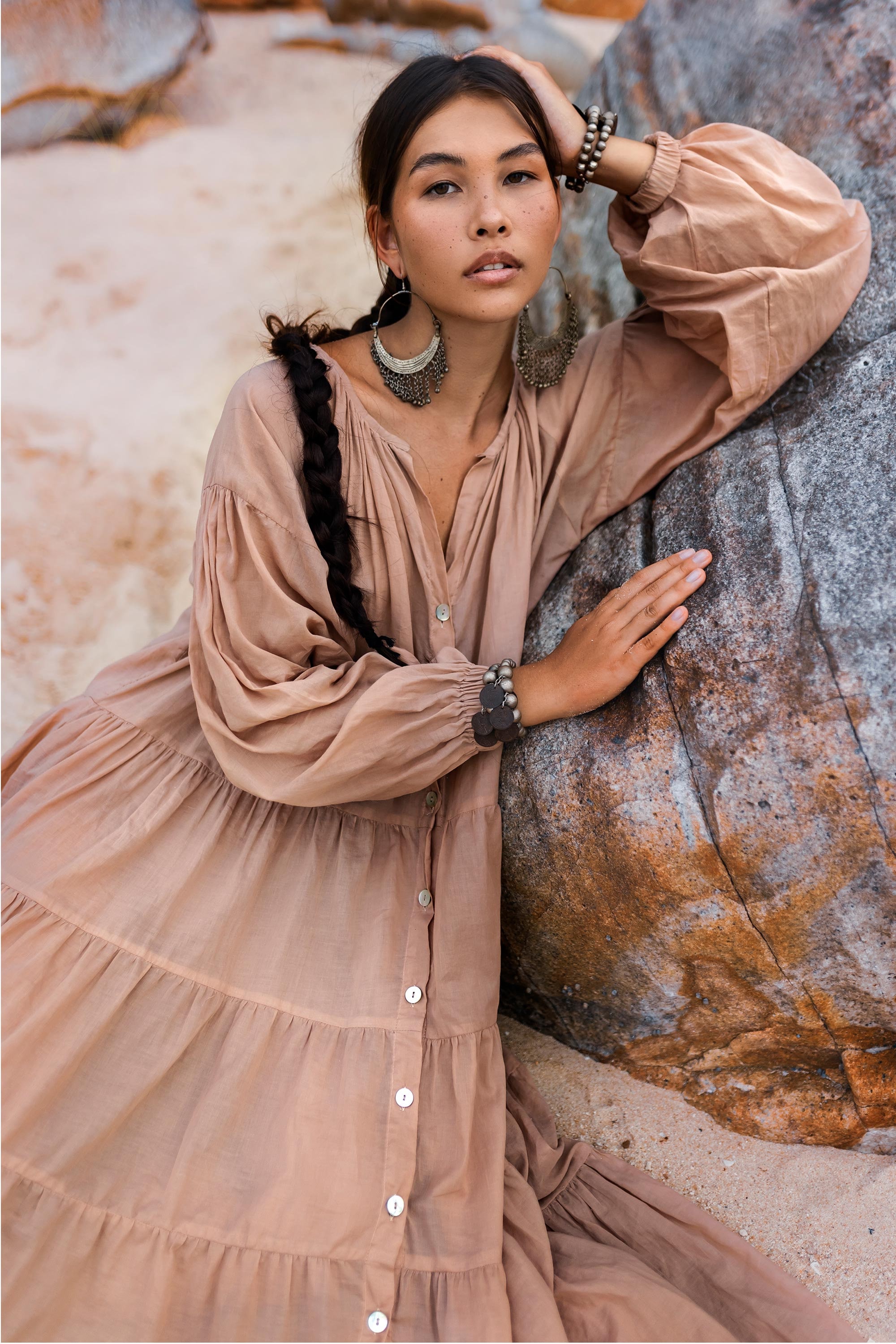 boho dusty pink dress Dusty Pink Boho Wedding Dresses Tulle Long Sleeves Off The Shoulder –  Lisposa
