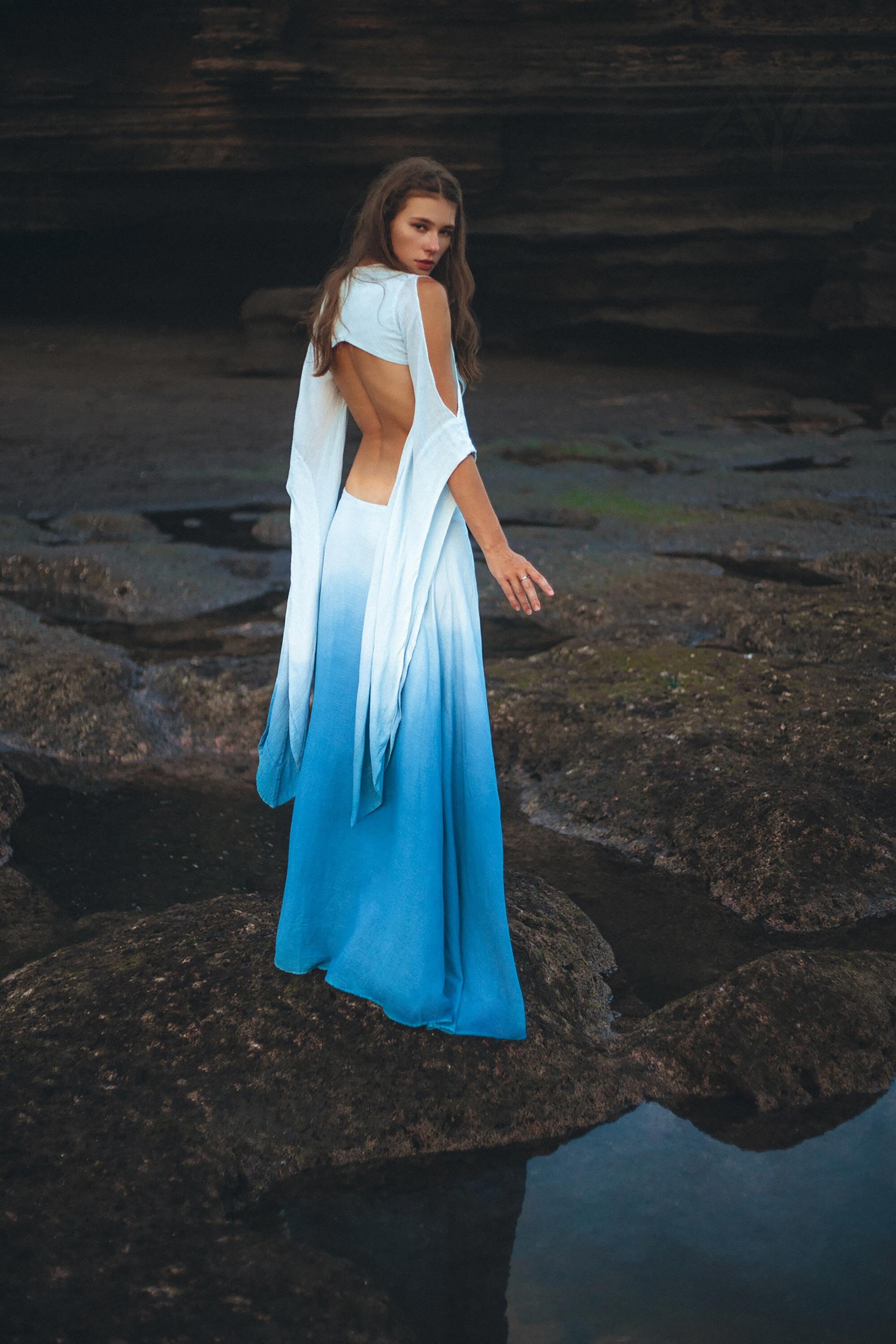 blue ombre dress with sleeves Navy Wallis Ombre One Shoulder Maxi Dress