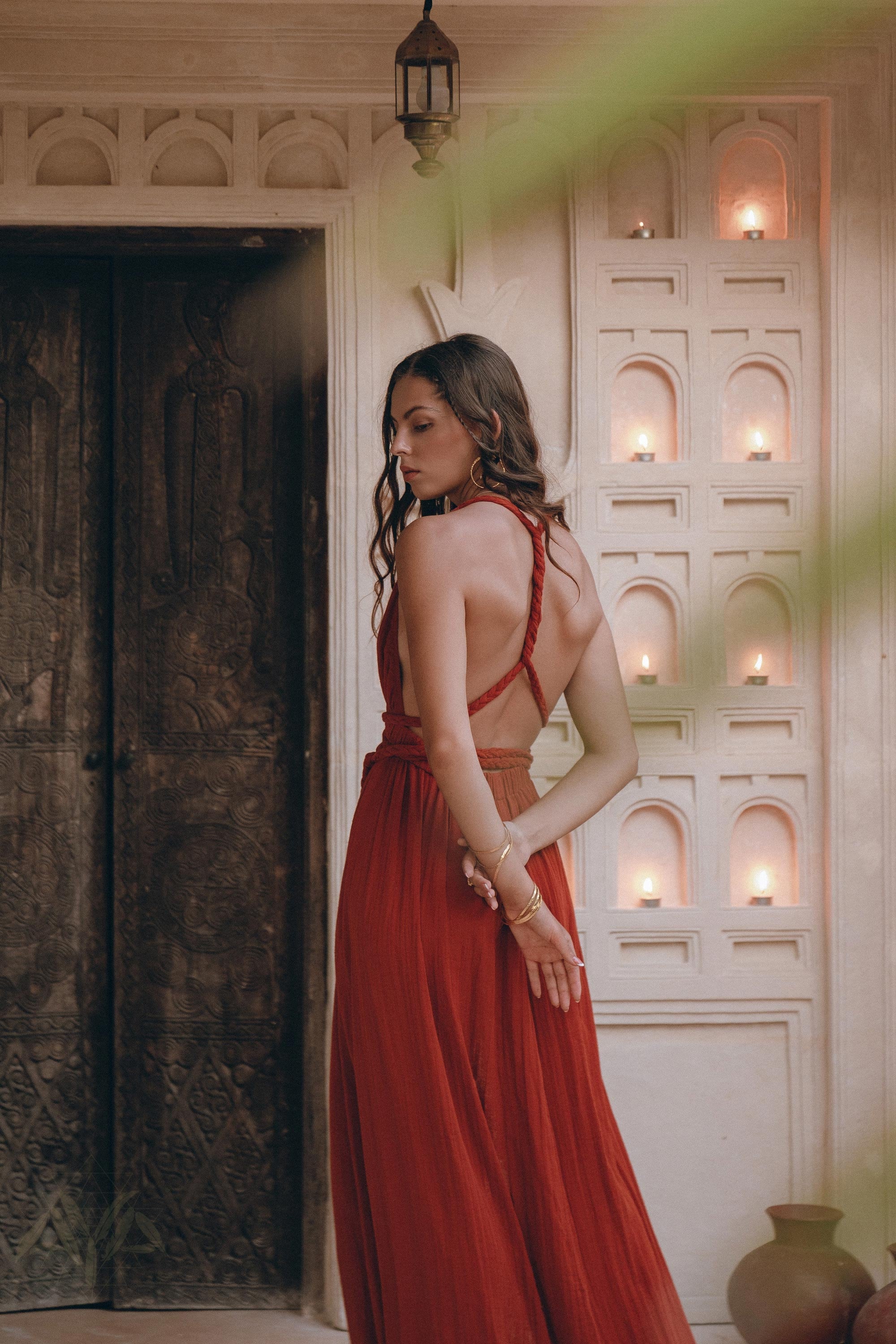 Greek Goddess Dress Red Rust Organic Cotton Roman Festival Bridesmaid Sexy  Backless Maxi Gown - Etsy