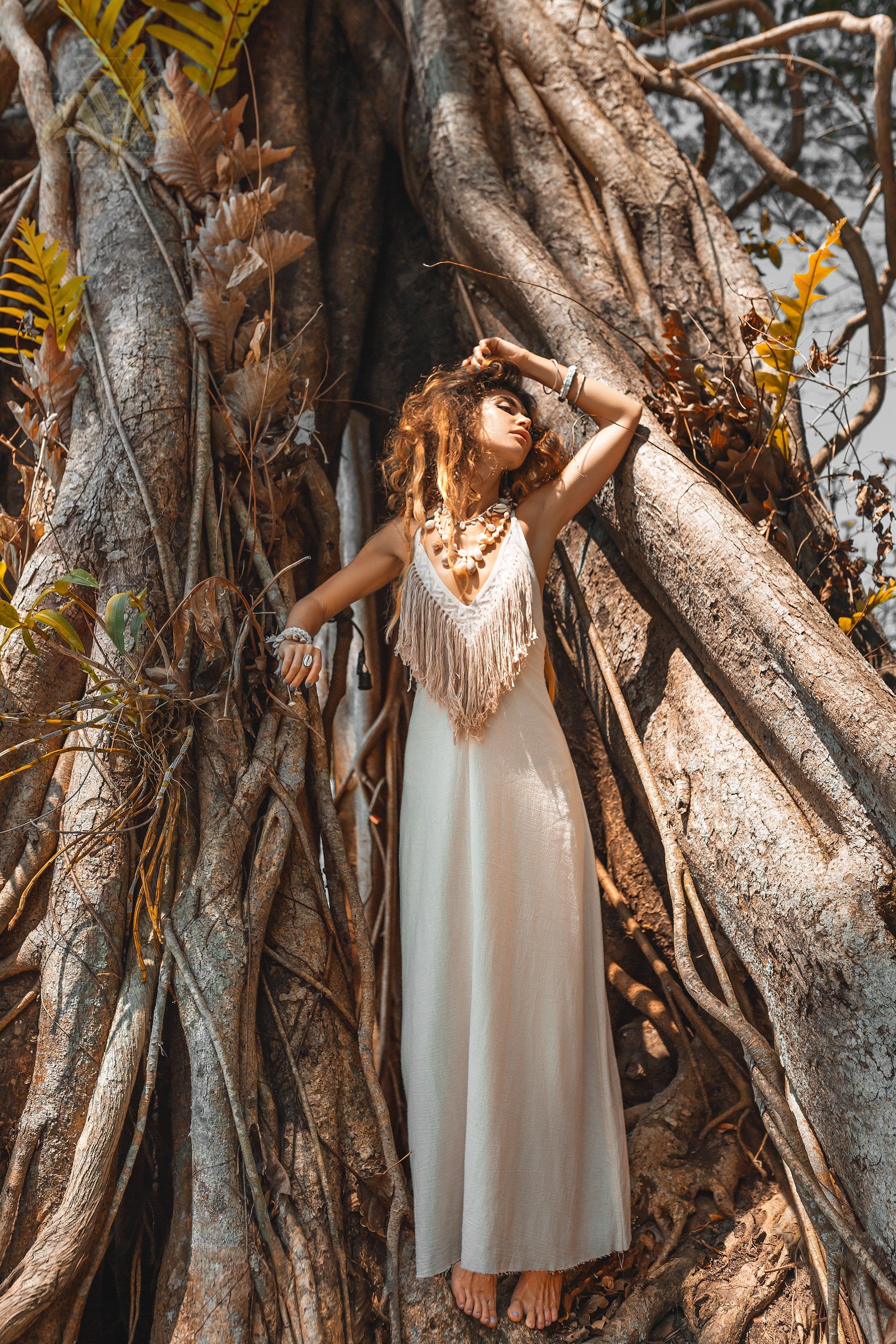 boho chic fringe dress Brown Fringe Maxi Dress * Organic Cotton Boho Tassel Goddess Dress