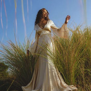 Vanilla Cream Sundari Silk Dress • Boho Wedding Dress • Bell Sleeve Open Back Dress • Silk Boho Resort Prom Dress • Ivory Wedding Dress
