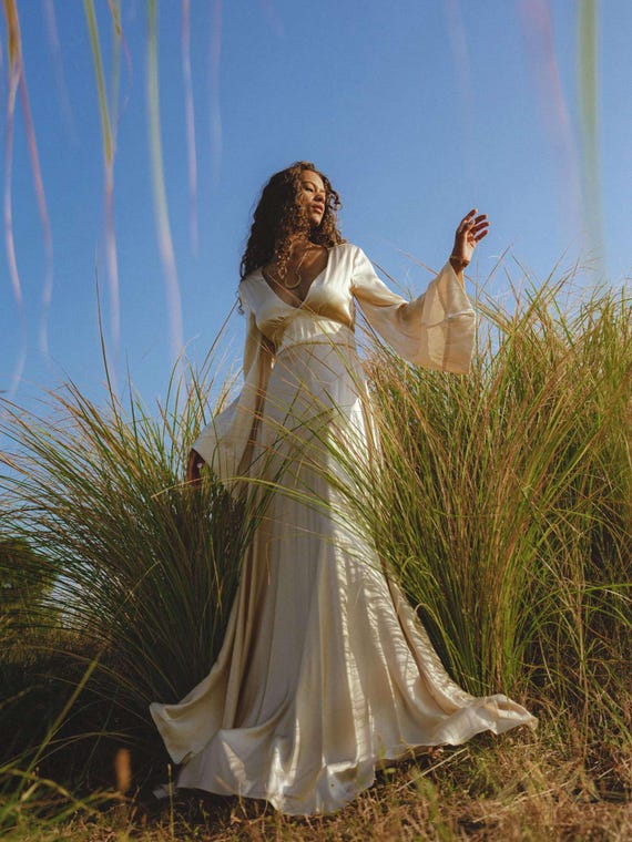 Vanilla Cream Sundari Silk Dress Boho Wedding Bell Sleeve Open Back Ivory Gown - Etsy Vanilla Cream Sundari Silk Dress Boho Wedding Bell Sleeve Open Back Ivory Gown - Etsy