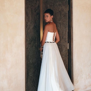 Off White Top Corset and Skirt Set • Organic Bohemian Beach Wedding Set • Off-Shoulders Top and Pleated Skirt • Boho Natural Summer Outfit
