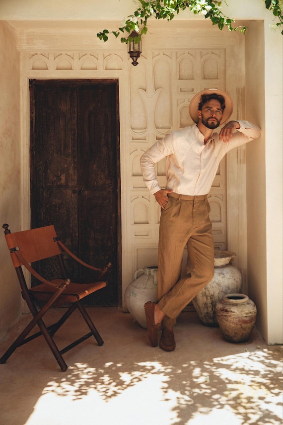 Mens smart linen trousers best sale