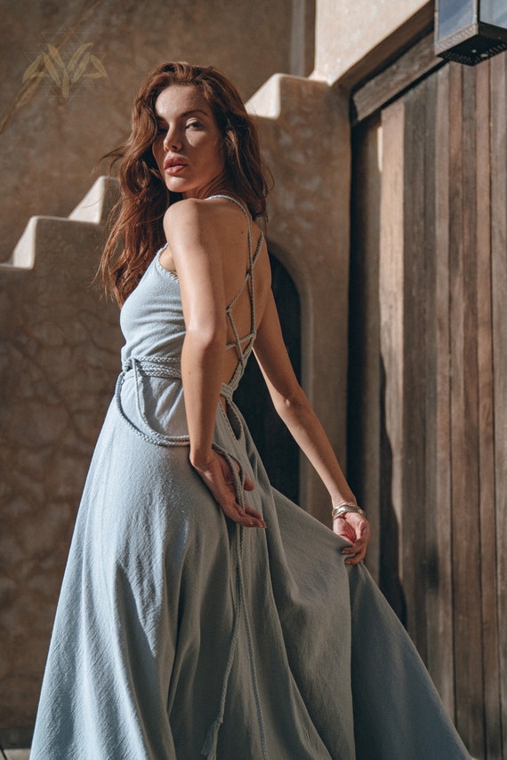 Maxi vestido azul cielo Boho Vestido trasero ajustable de - Etsy México Maxi vestido azul cielo Boho Vestido trasero ajustable de - Etsy México