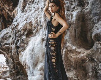 boho fringe maxi dress black product info and reviews Fringe Maxi Dress