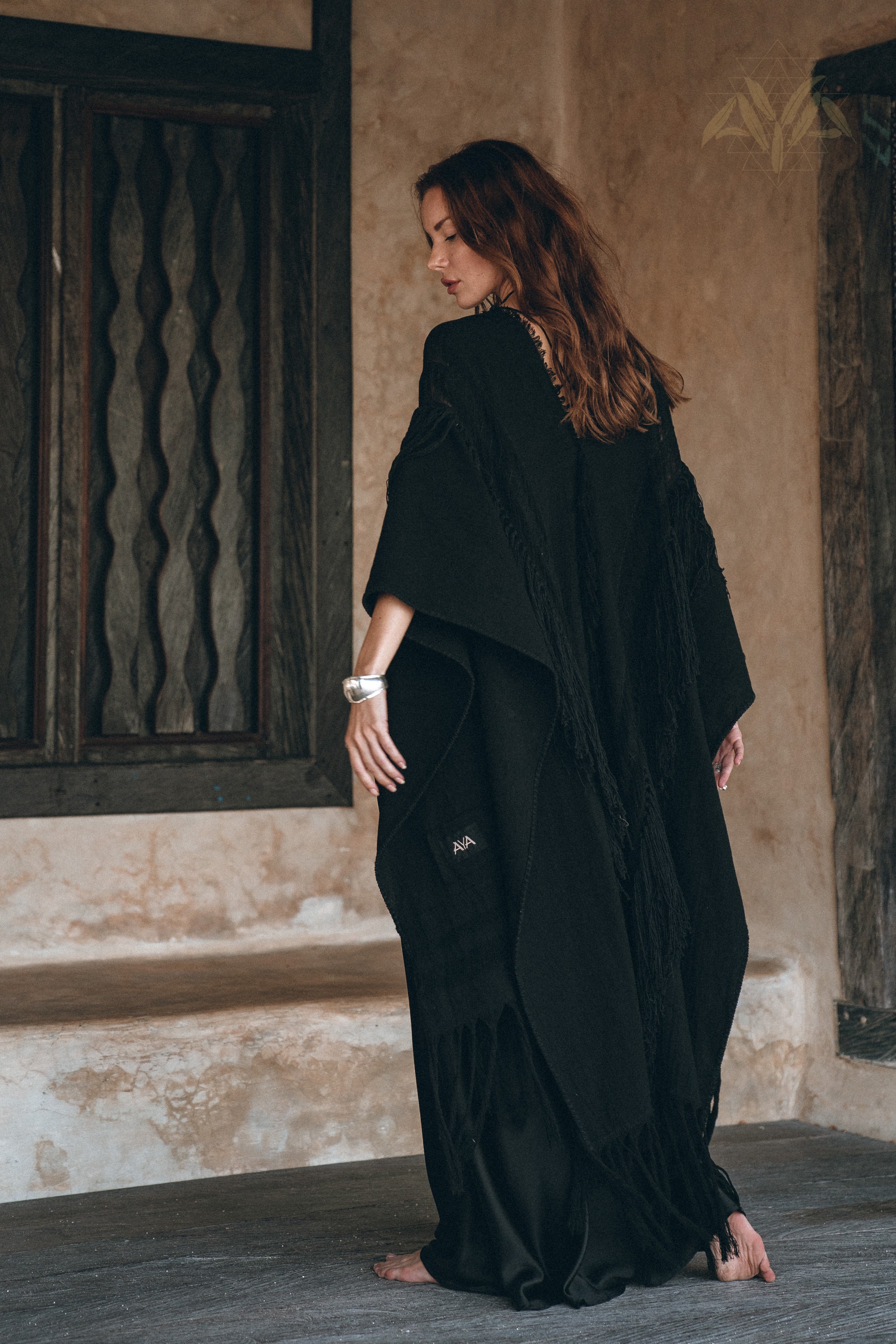 Bohemian Black Long Poncho Maternity Robe Ceremony Cover - Etsy