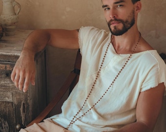 Handwoven Organic Cotton Mens Shirt • Boho Frayed Edge Rave Top