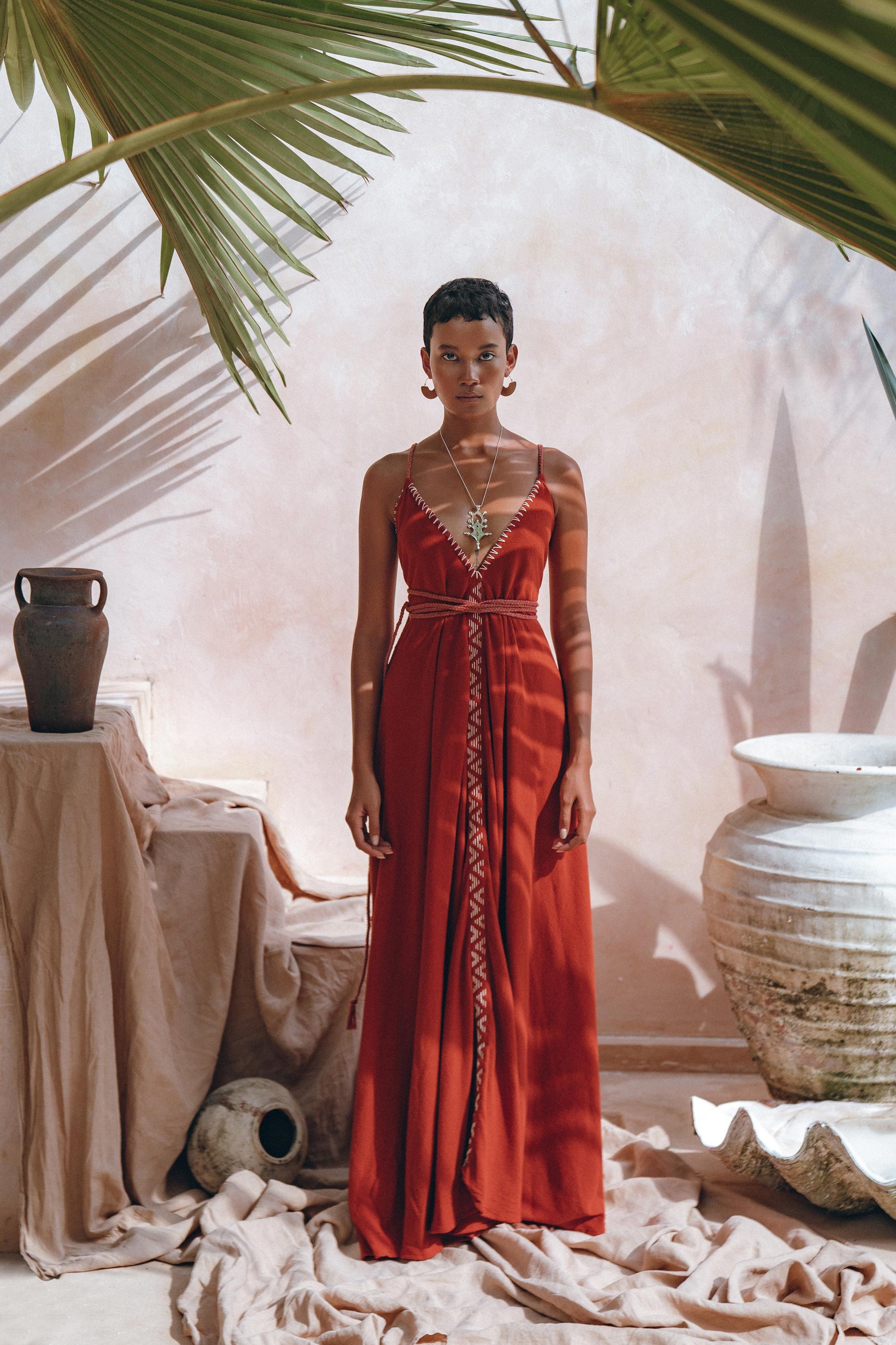 Red Boho Bridesmaid Dress * Minimalist Adjustable Maxi * Handmade Embroidery Open Back Red Boho Bridesmaid Dress * Minimalist Adjustable Maxi * Handmade Embroidery Open Back