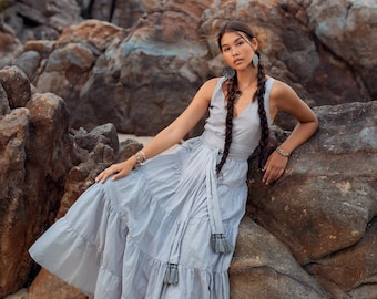 Dusty Blue Dress * Boho Vintage Bridesmaid * Ethereal Maxi * Open Back Sleeveless Plus Size Dusty Blue Dress * Boho Vintage Bridesmaid * Ethereal Maxi * Open Back Sleeveless Plus Size