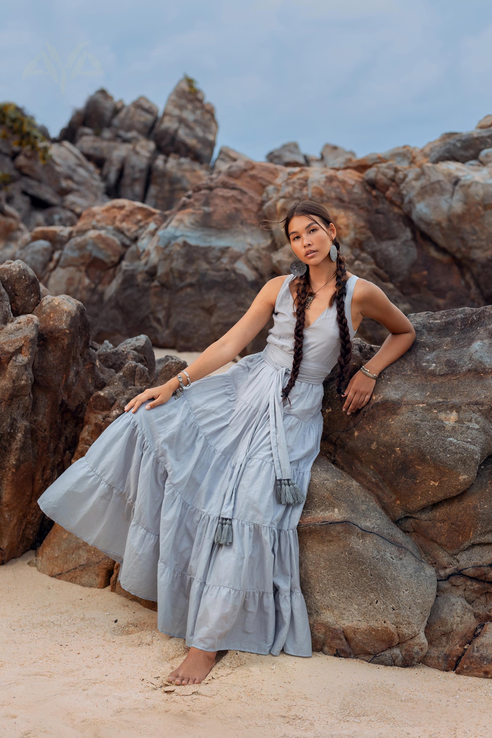 Dusty Blue Dress * Boho Vintage Bridesmaid * Ethereal Maxi * Open Back Sleeveless Plus Size Dusty Blue Dress * Boho Vintage Bridesmaid * Ethereal Maxi * Open Back Sleeveless Plus Size