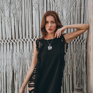 Easy To Wear - Make fashion easy with this perfect boho cocktail dress! Get the look with this handwoven organically dyed cotton black see-through dress that comes in four sizes.