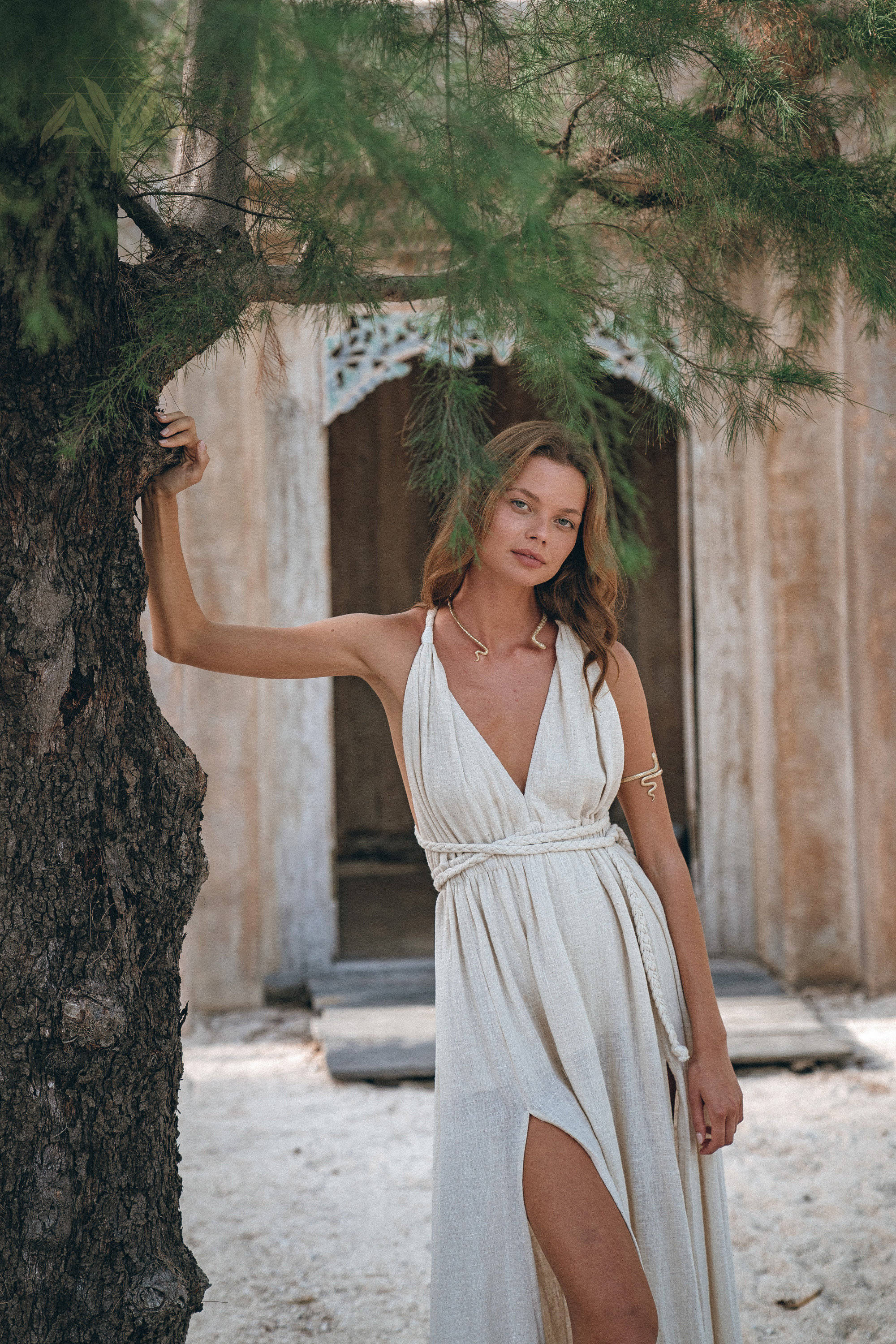 Ivory Boho Wedding Dress, Greek Goddess Gown, Lace Flowy Organic Cotton