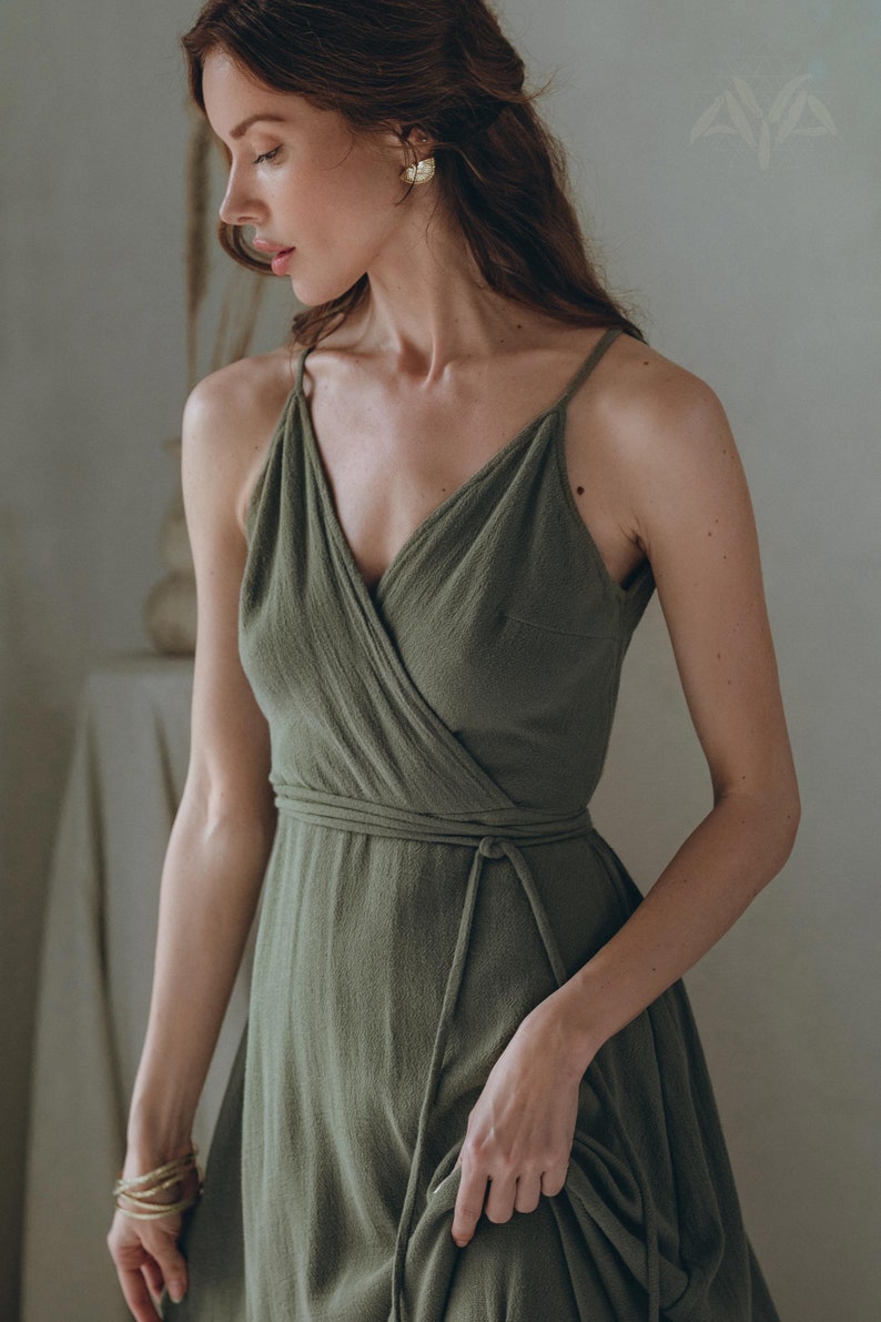 Sage Green Dress Boho Bridesmaid Dress Bohemian Prom Dress Etsy