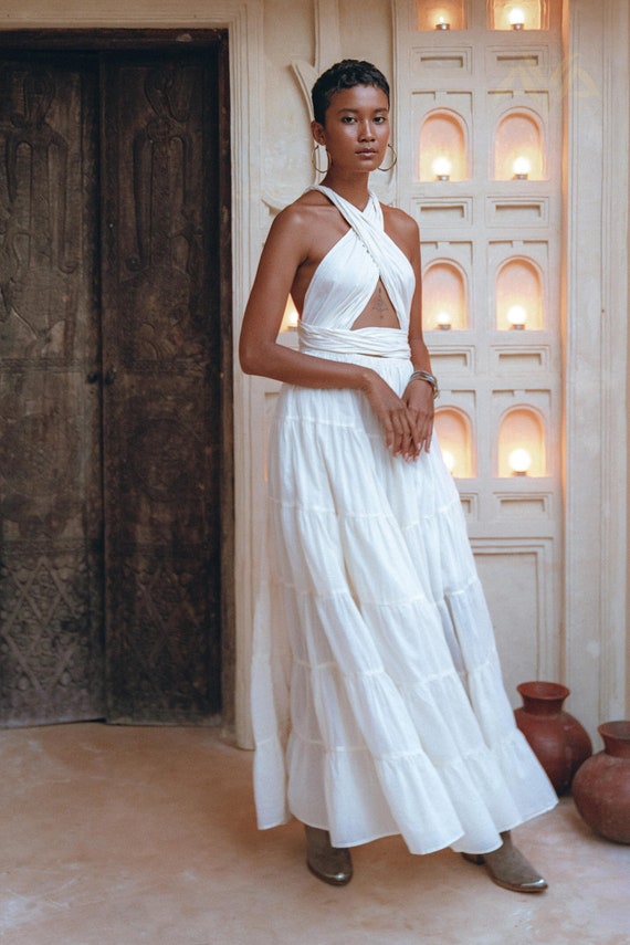 Multiway Boho Goddess Dress off White Bohemian Adjustable