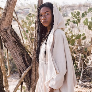 Off-White Asymmetric Hoodie • Bohemian Tribal Coat • Double Layer Cotton Jacket • Hippie Hooded Short Cardigan •Tribal Organic Cotton Jacket