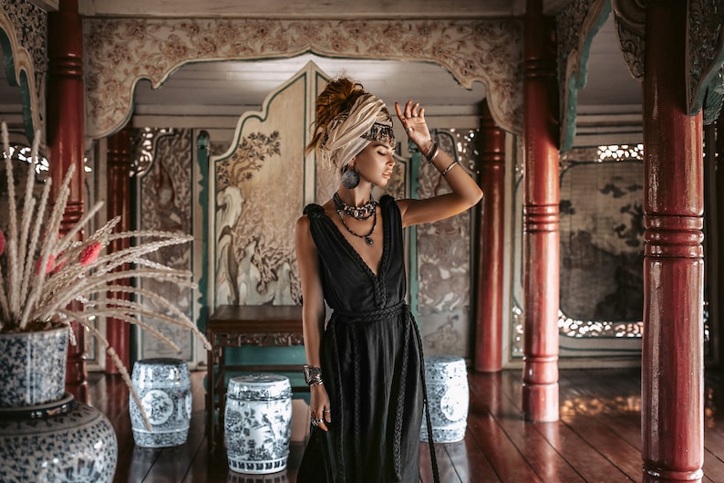 Bestseller Organic Boho Bohemian Dress \u2022 Maxi Dress for Women Braided \u2022 Cotton Goddess Plus Size Dress \u2022 Goddess Black Wedding Dress