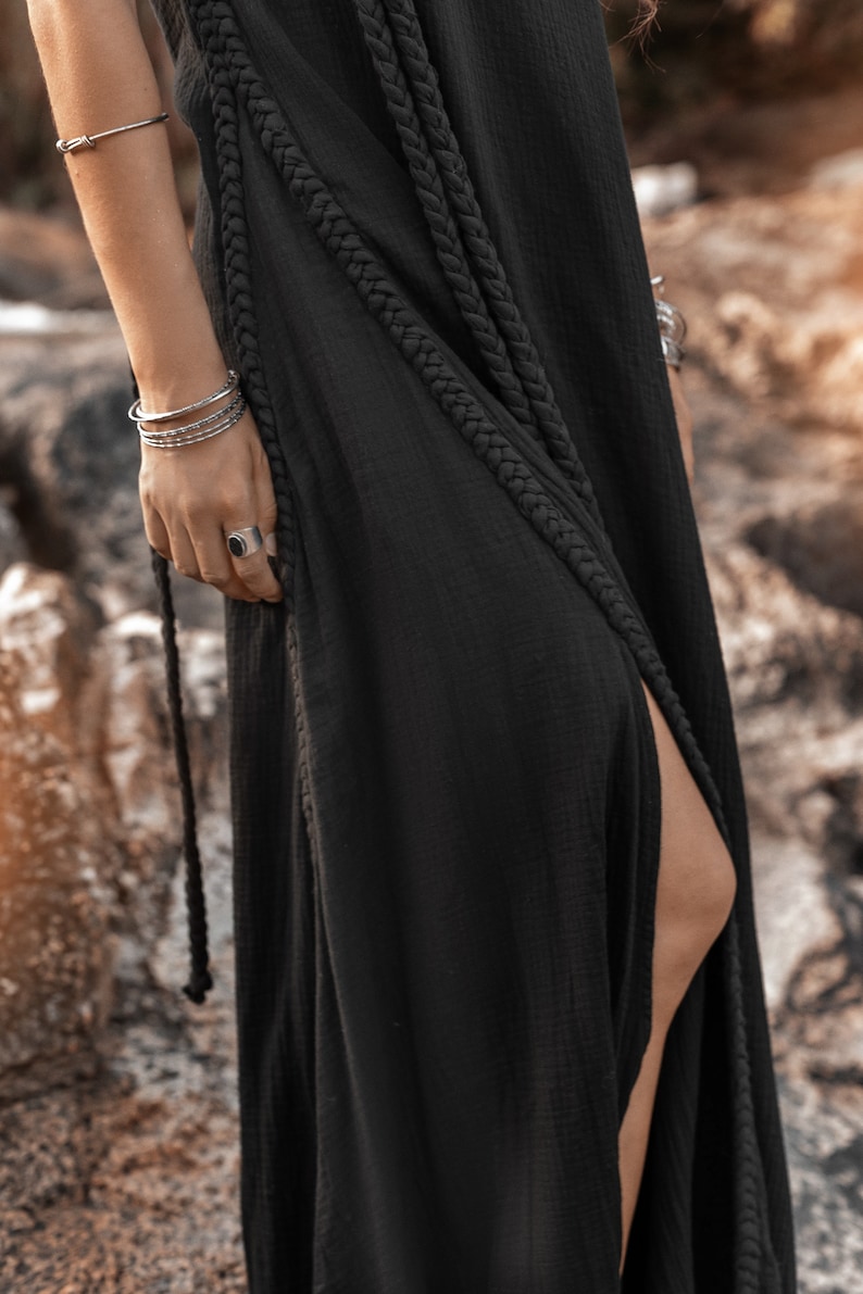 A Symphony in Black – One-Shoulder Maxi Delight in Soft Cotton