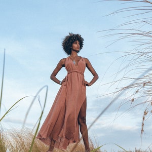 Dare to be different in a Dusty Pink Boho Dress – the delicate hand-crafted raw cotton edge finish offers a unique look.