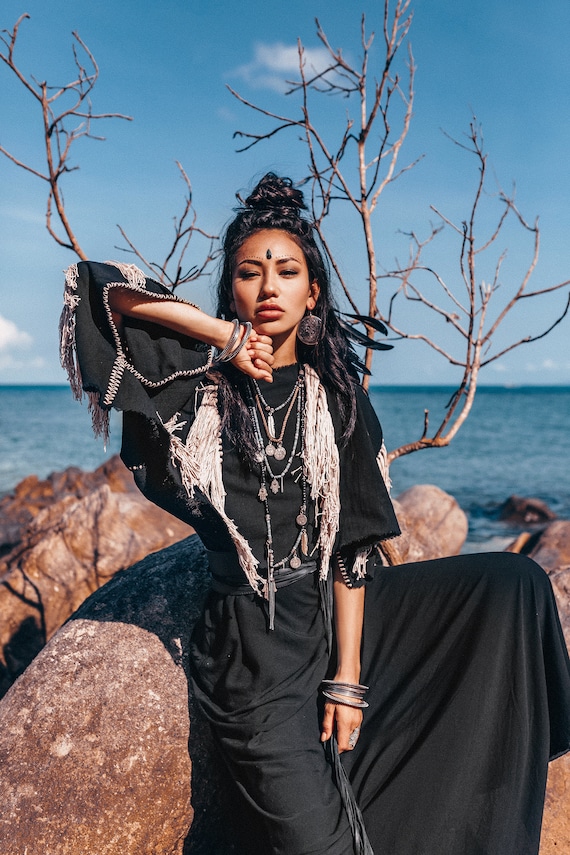 Black boho shirt sales