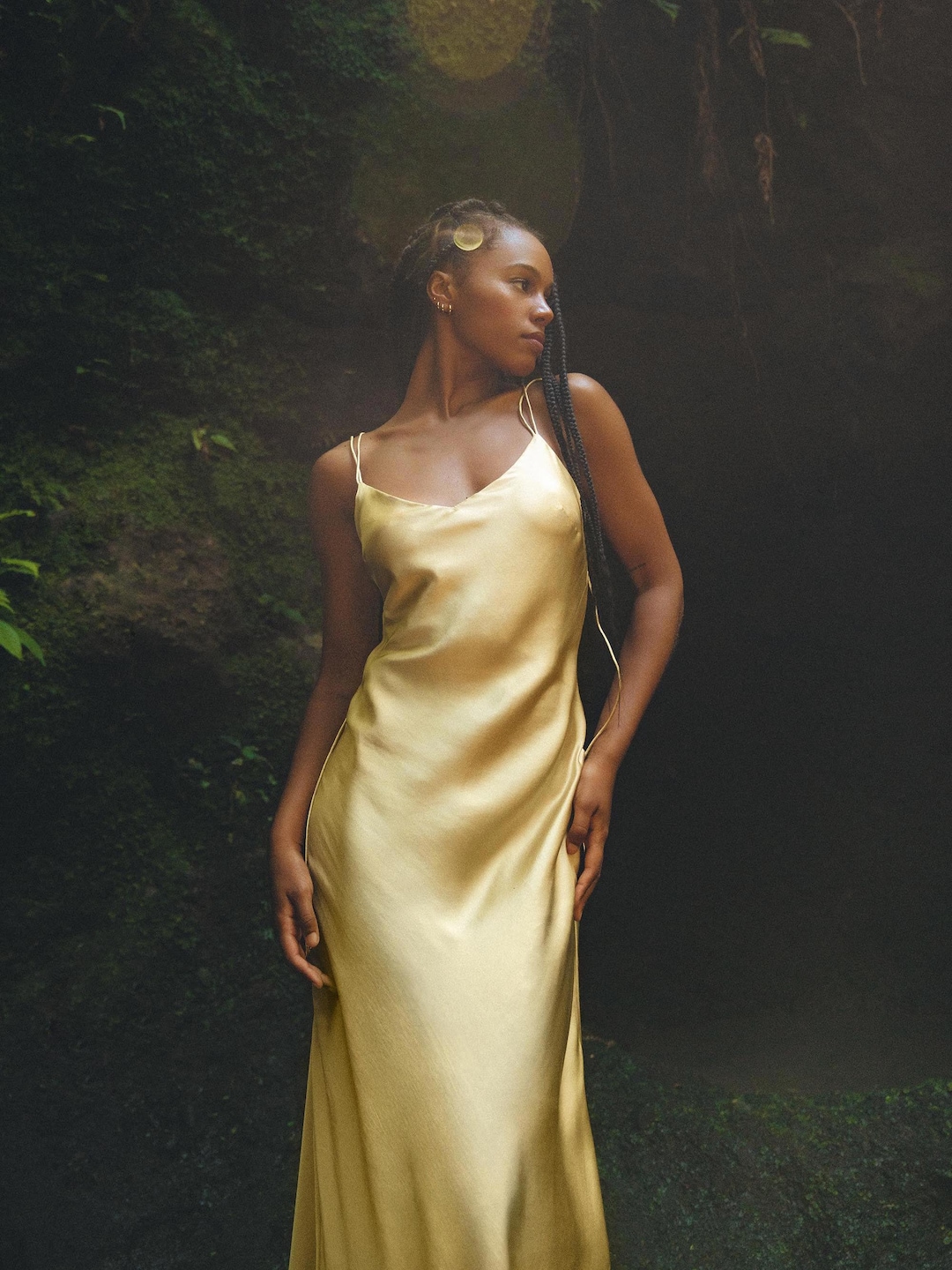 Gold Organic Silk Dress • Summer Beach Bridesmaid Slip • Bohemian Natural  Backless Elegant Strapped Maxi Gown • Goddess Minimalist Dress •