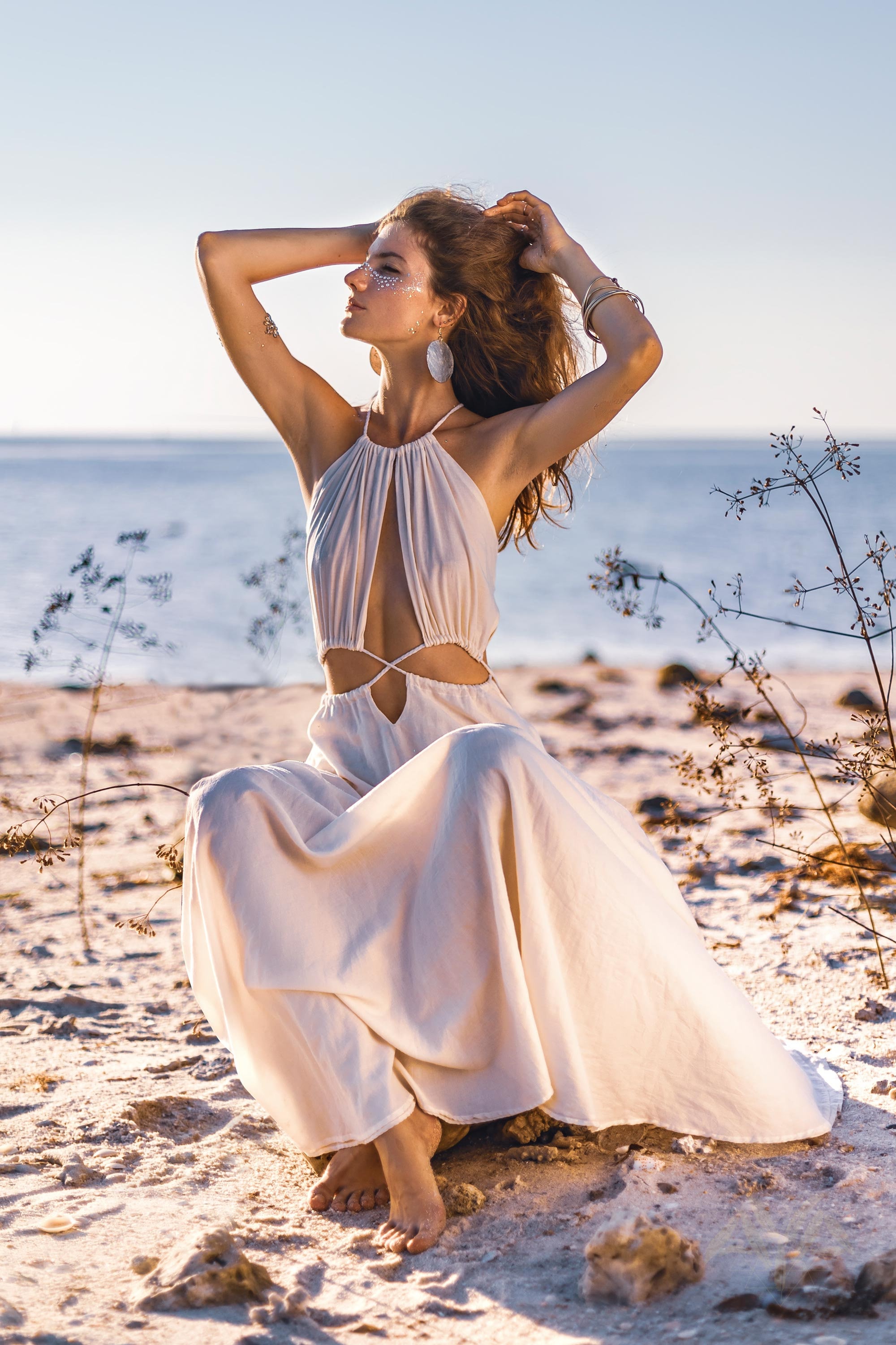 Boho Wedding Dress for Women Open Back Sides Belly Dress XS-S Boho Wedding Dress for Women Open Back Sides Belly Dress XS-S