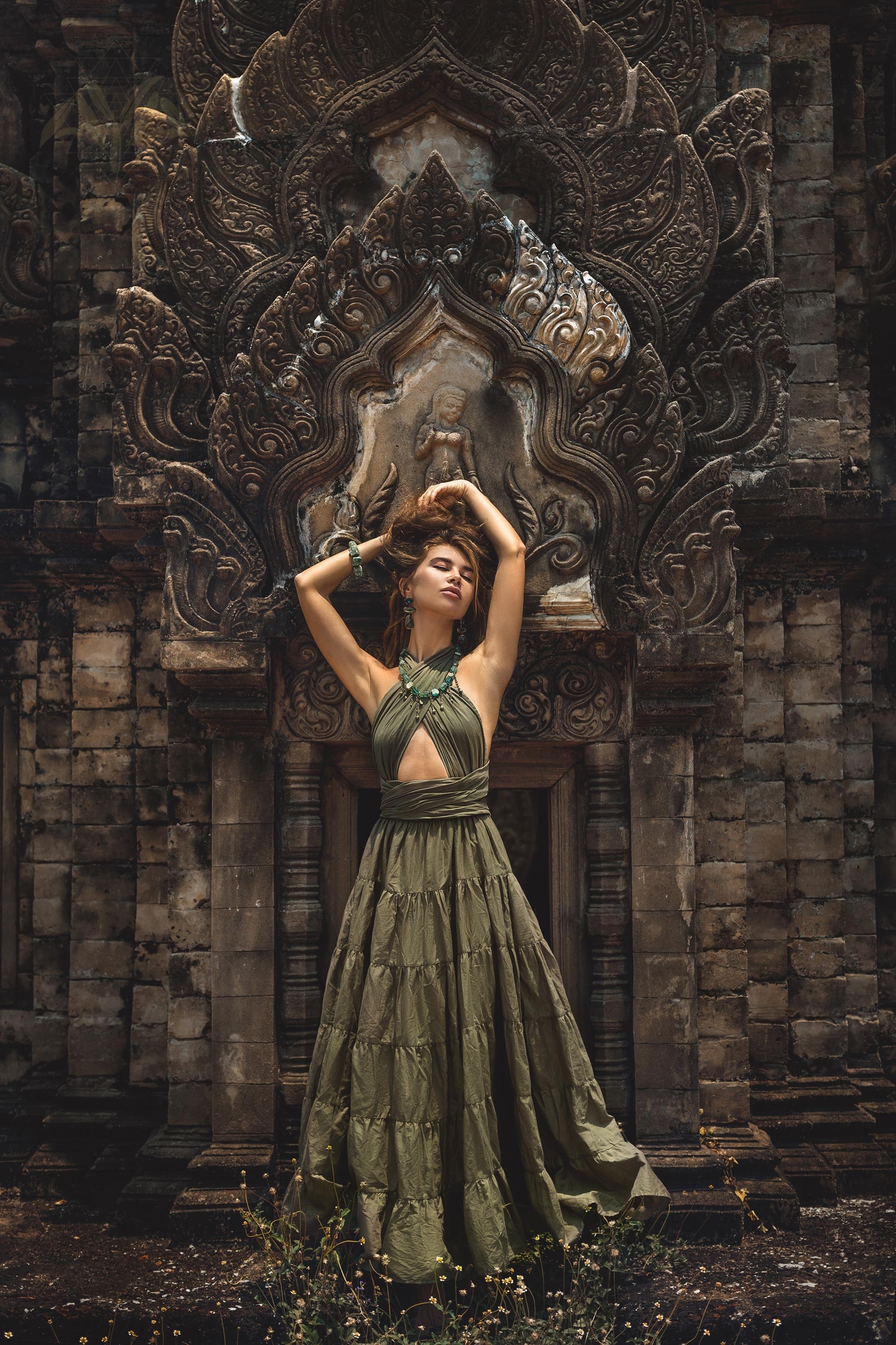 green greek goddess dress Frida Luxe Satin Greek Goddess Maxi Dress main image 1