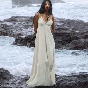 Mist Blue Padma Dress • Goddess Organic Women • Adjustable Halter Backless Formal Gown