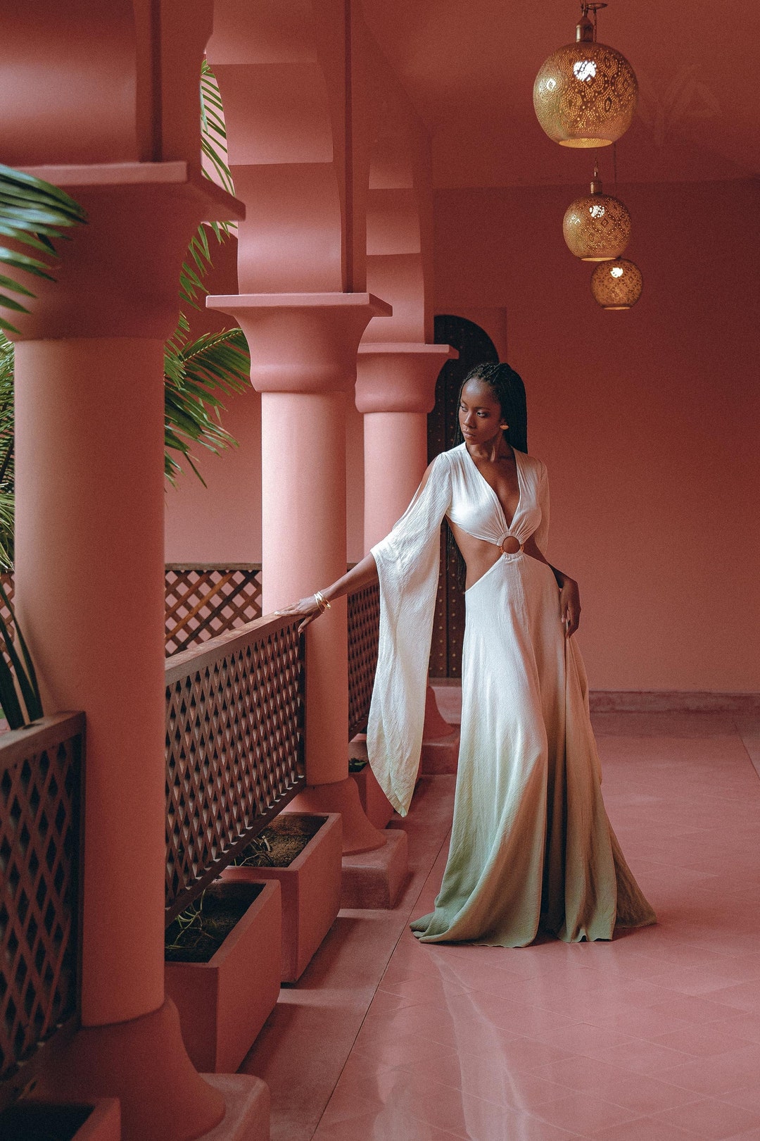 boho ombre dress Ombre Pleated Maxi Dress