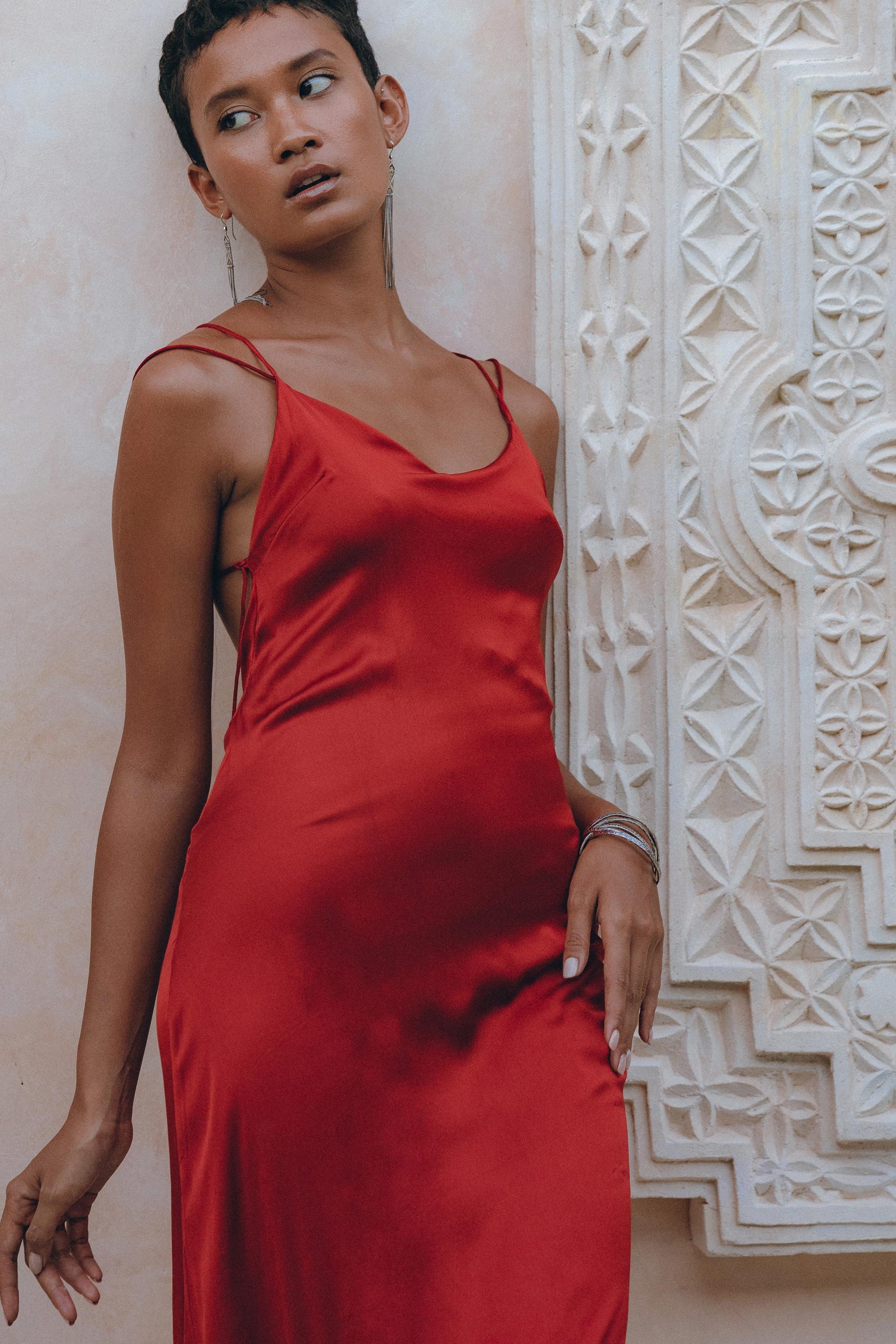 red raw silk dress Shop Kia Red One Shoulder Gown