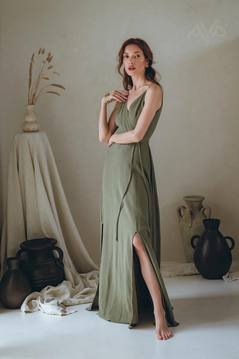 Sage Green Dress Boho Bridesmaid Dress Bohemian Prom Dress Etsy