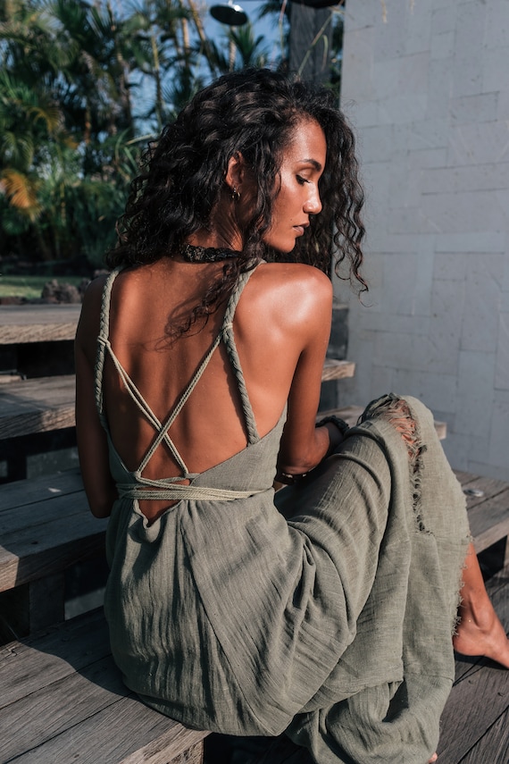 Sage Green Bridesmaid Dress Goddess Dress Bohemian Belted - Etsy