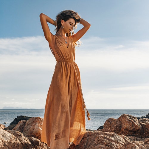 boho cocktail dress for wedding guest Women's Flowy Midi Dress Casual V Neck Short Sleeve Empire Waist Boho Beach Wedding Guest Dresses