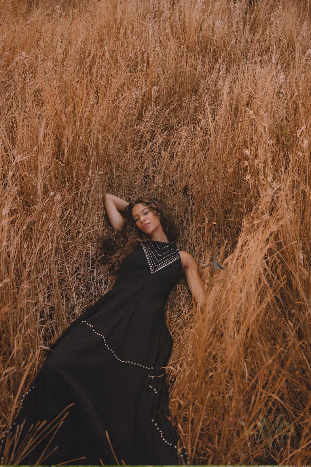 Abstract Botanical Sculptural Knit Dress in Black