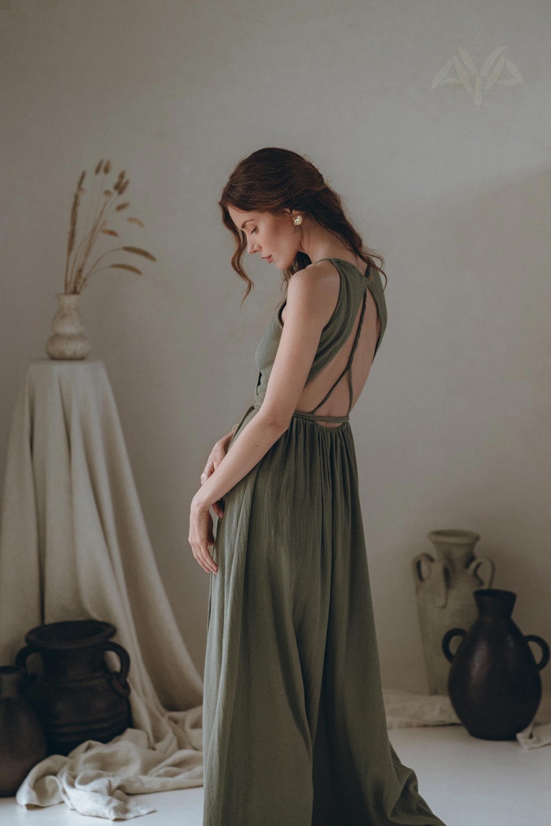Sage Green Dress Boho Bridesmaid Dress Bohemian Prom Dress Etsy