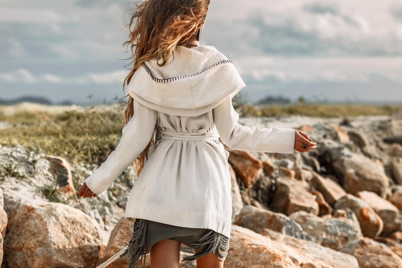 Protect Against the Elements - Keep the cold weather at bay with this stylish and snug Boho overcoat, kimono robe, hoody cardigan, belted wrap cardigan, white long coat or high long jacket with belt hood.