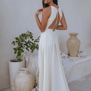 Off White Boho Bridal Dress Beach Wedding Dress Summer Gala Dress Open Back Wedding Dress Simple Wedding Dress Bohemian Maxi Dress image 6